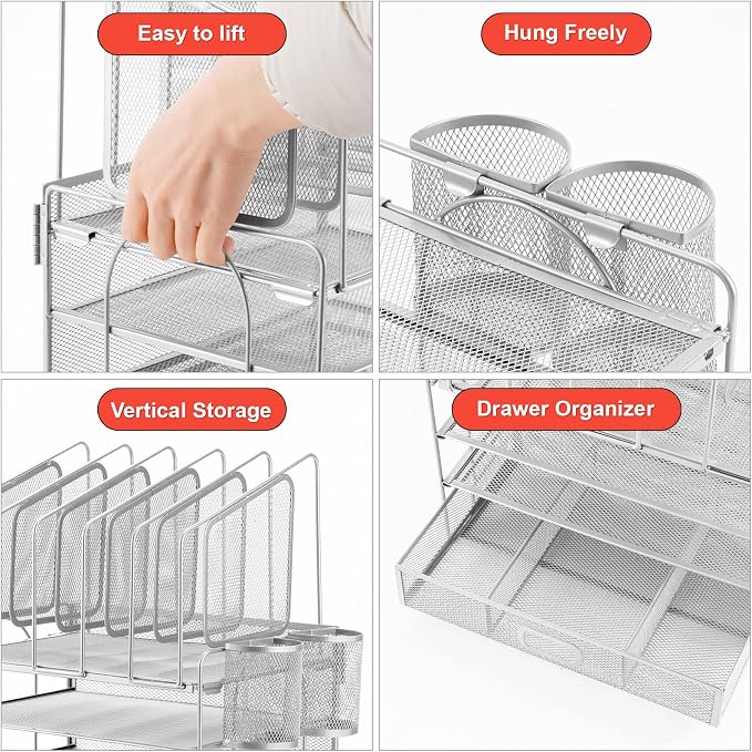 Marbrasse Desk Organizers, 4-Tier Mesh Desk File Organizer - Image 2