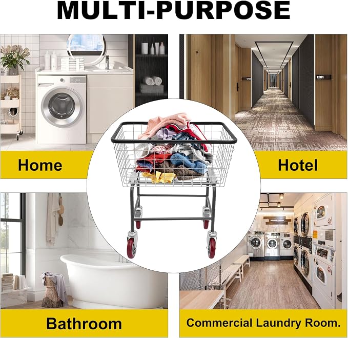 135L Wire Laundry Cart with Wheels, Heavy Duty Commercial Rolling Basket - Image 7