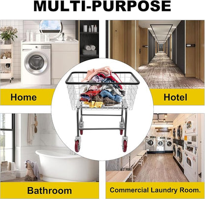 135L Wire Laundry Cart with Wheels, Heavy Duty Commercial Rolling Basket - Image 7