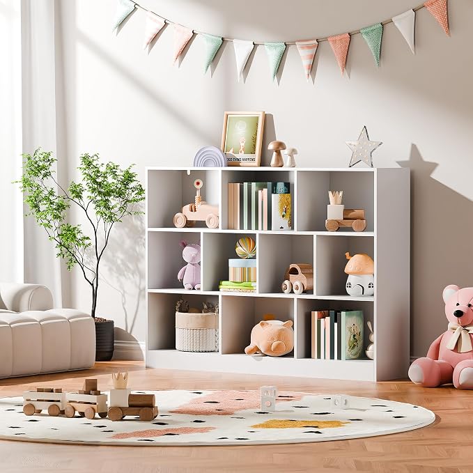 Cozy Castle White Bookshelf, 3-Tier Open Shelf Bookcase, 10 Cube Storage - Image 3
