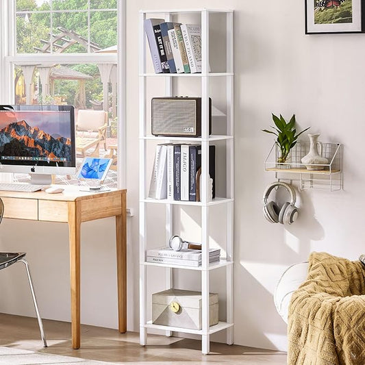 YUFAM 6 Tier Tall Skinny Bookshelf, Narrow Bookcase, Wooden Shelf, Narrow Shelf by YUFAM