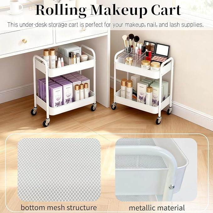 2 Tier Short Rolling Cart with Wheels - Image 4