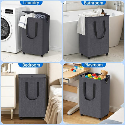 Laundry Basket with 5 Wheels, Tall Dirty Laundry Hamper, Rolling Laundry Basket - Image 9