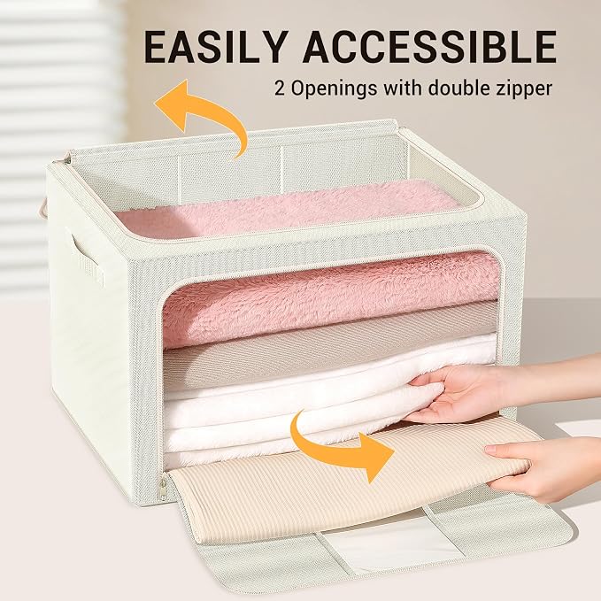 Clothes Storage Bins with Metal Frame, Foldable Clothes Organizers Storage - Image 5