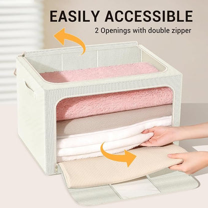 Clothes Storage Bins with Metal Frame, Foldable Clothes Organizers Storage - Image 5