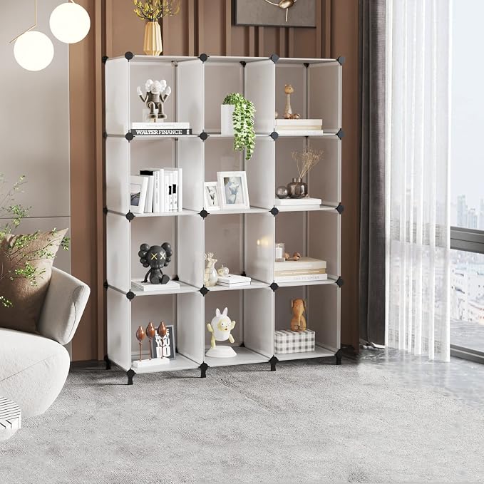 AWTATOS Cube Storage Organizer Storage 12 Cube Bookshelf DIY Plastic Closet - Image 2
