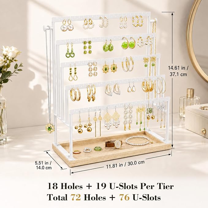 Large 5 Tier Earring Organizer and Holder, jewelry holder stand, clean white - Image 2
