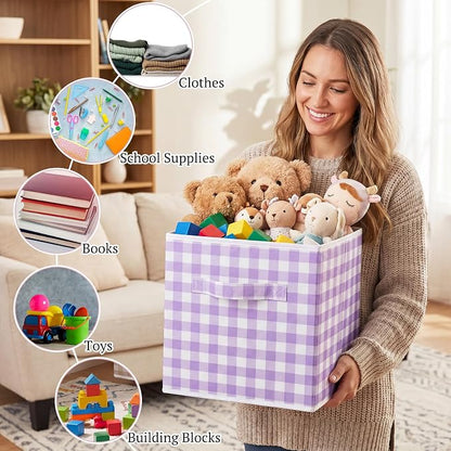 Yalikop 6 Pcs Colorful Gingham Cube Storage Bins, 11 Inch Fabric Checkered - Image 7