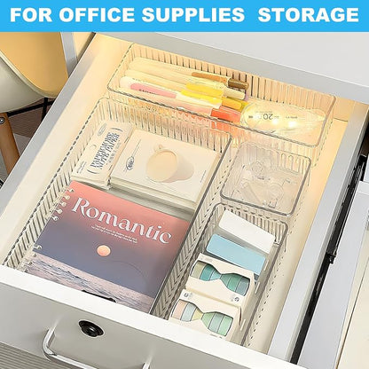 HOTOOLME 7PCS Clear Drawer Organizers Bins, 4 Size Stackable Makeup Drawer - Image 7
