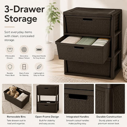3 Drawer Storage Organizer, Plastic Drawer Organizer Tower, Closet Storage - Image 4