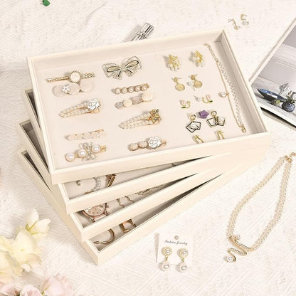 Beige Velvet Jewelry Trays for Drawers Black Jewelrys Display Tray Stackable - Image 3