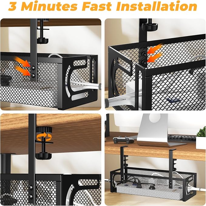 Under Desk Cable Management Tray, 15.7'' No Drill Steel Desk Cable Organizers - Image 6