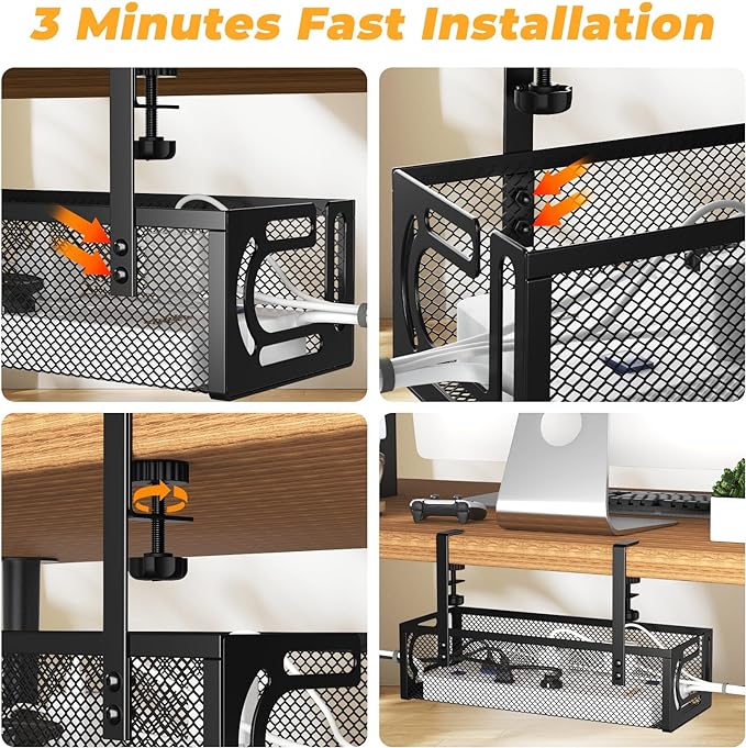 Under Desk Cable Management Tray, 15.7'' No Drill Steel Desk Cable Organizers - Image 6