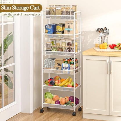 6 Tier Slim Rolling Storage Cart, Narrow Mobile Shelving Unit Organizer Utility - Image 3