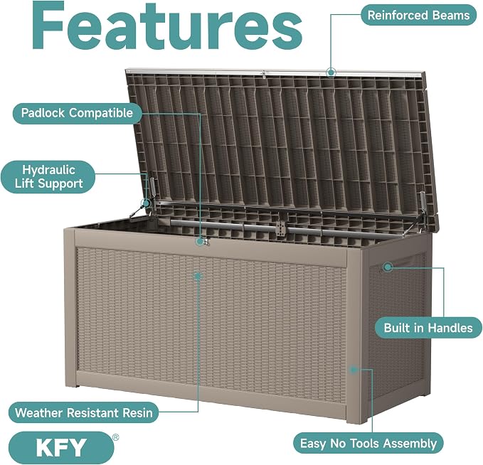 260 Gallon Waterproof Outdoor Storage Box, UV Resistant Resin Deck Box - Image 3