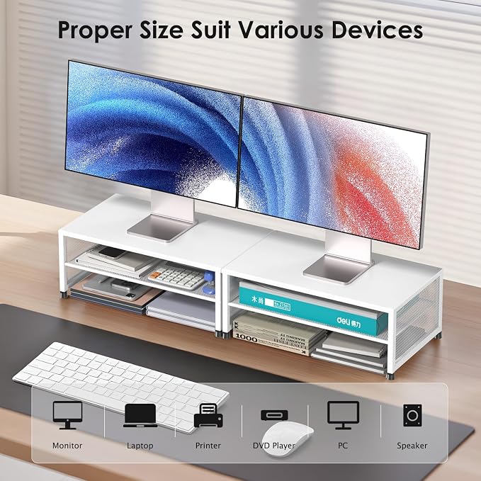 Desk Organizers and Accessories, 2-Tier Metal Computer Monitor Stand Riser - Image 5
