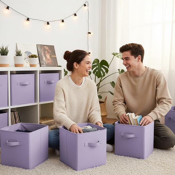 GRANNY SAYS 11 Inch Cube Storage Bins, Lavender Purple, Sturdy Handles - Image 2