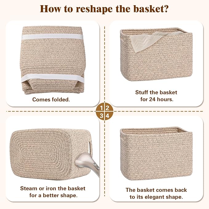 Storage Baskets for Organizing, 4 Pack Storage Baskets for Shelves, Woven - Image 8