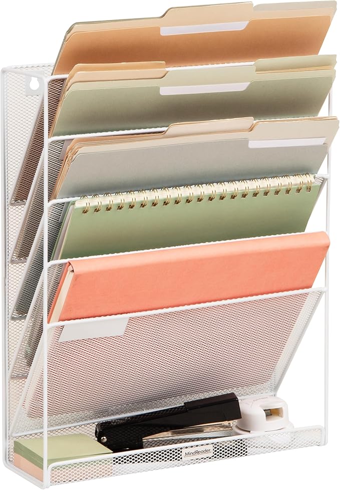 Mind Reader 5-Pocket Vertical File Storage, Desktop Organizer, Wall Mount by MindReader
