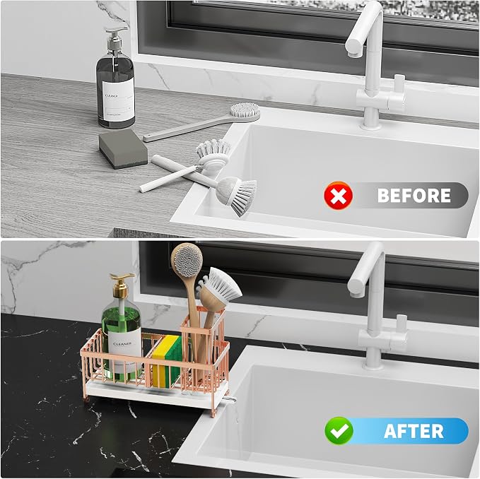 Cisily Rose Gold Sponge Holder for Kitchen Sink, Sink Caddy Organizer - Image 7