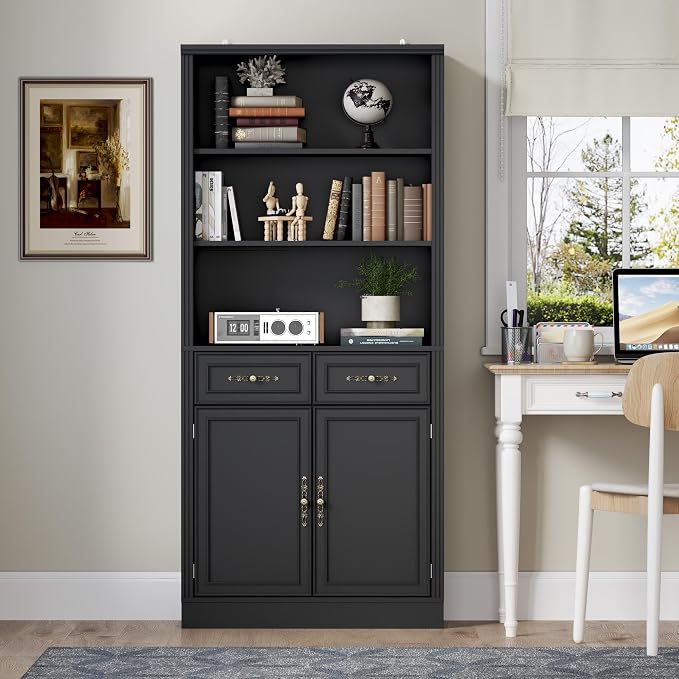 71.4" Tall Bookshelf with Drawers & Cabinet, 5-Tier Floor Standing Bookcase - Image 3