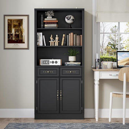 71.4" Tall Bookshelf with Drawers & Cabinet, 5-Tier Floor Standing Bookcase - Image 3