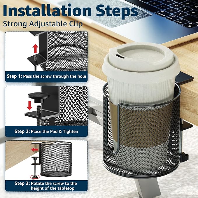 Large Desk Cup Holder, Fully Covered Anti-Spill Clip on Table Cup Holder - Image 4