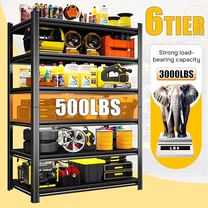 36" W Garage Shelving Heavy Duty, 6 Tier Adjustable Steel Storage Racks - Image 4