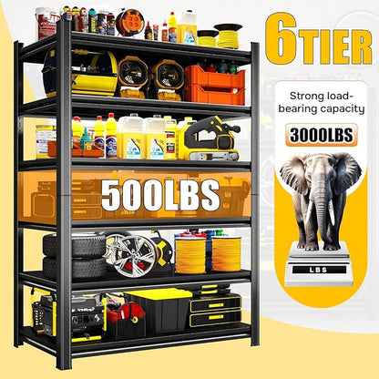36" W Garage Shelving Heavy Duty, 6 Tier Adjustable Steel Storage Racks - Image 4
