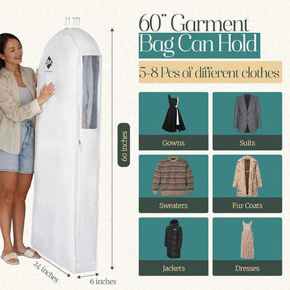 Premium 60” Cotton Garment Bag For Hanging Clothes And Storage | Wide 6” Gusset - Image 3