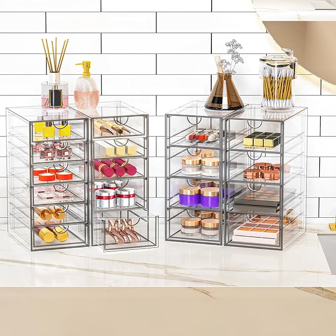 Acrylic Makeup Organizer with 19 Drawers, 4 Pack Clear Storage Drawers - Image 2