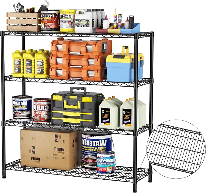 SINGAYE 4 Shelves Adjustable Shelf Heavy Duty Shelf 1400LBS Wire Storage - Image 9