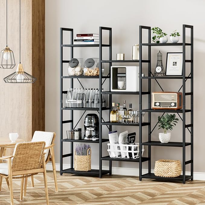 NUMENN Triple Column 5 Tier Bookshelf, Bookcase - Image 6
