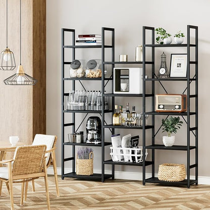 NUMENN Triple Column 5 Tier Bookshelf, Bookcase - Image 6