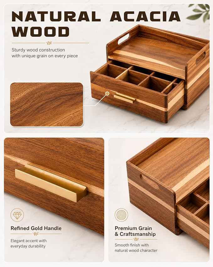Acacia Wood Tea Bag Organizer for Countertop, Tea Holder Organizer - Image 2