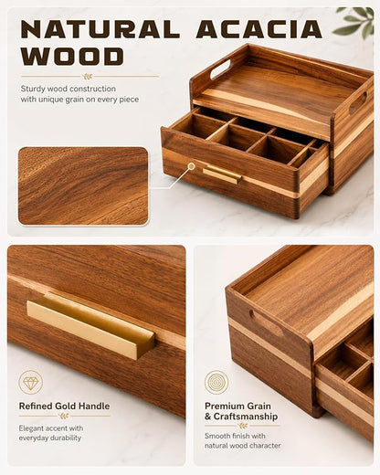 Acacia Wood Tea Bag Organizer for Countertop, Tea Holder Organizer - Image 2