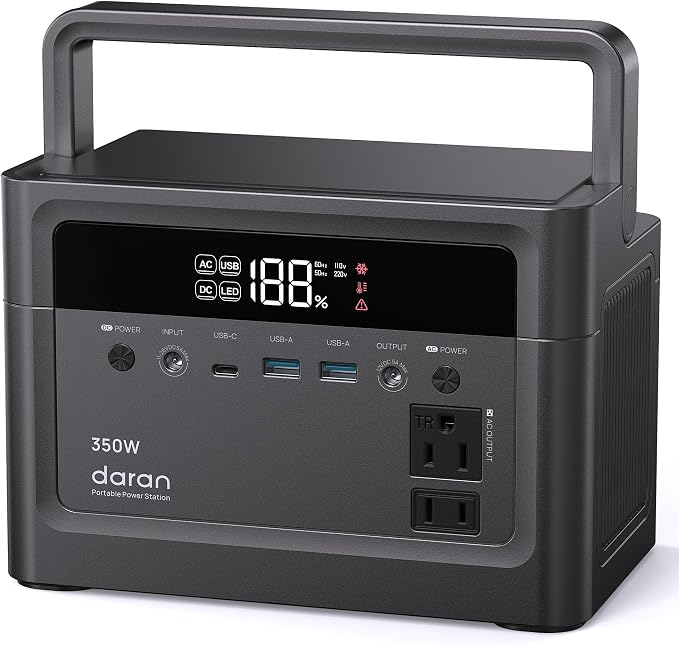Portable Power Station, 288Wh LiFePO4 Battery, 350W Power Bank by DaranEner