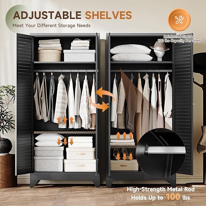 Letaya Armoire Wardrobe Closet, Hanging Rod Clothing Storage Cabinets - Image 5