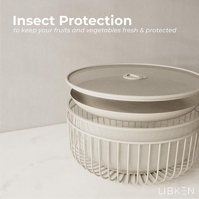 Metal Fruit Bowl with Mesh Lid and Basket - Image 2