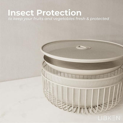Metal Fruit Bowl with Mesh Lid and Basket - Image 2