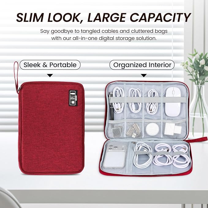 Large Slim Cable Organizer Travel Case, Single-Layer Electronic Accessories - Image 4