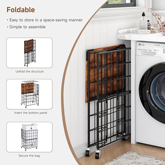 90L Laundry Basket with Wheels, Large Capacity Laundry Hamper with Removable - Image 8