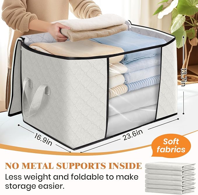 Fab totes 24 Gallons Clothes Storage, Foldable Thick Fabric Blanket Storage Bags - Image 2