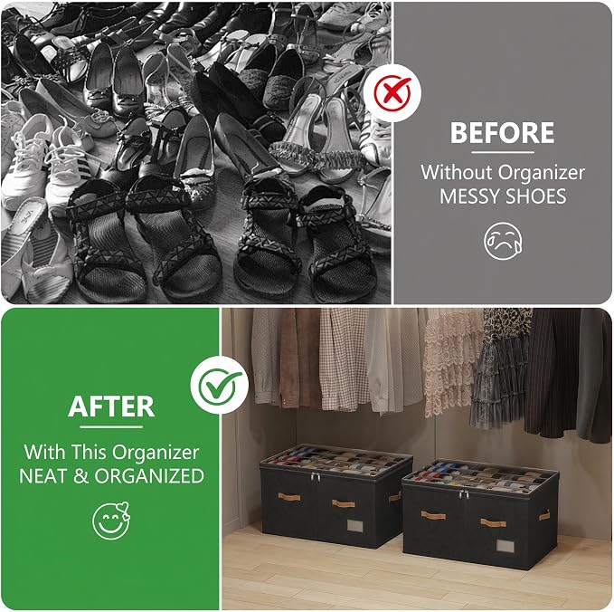 Shoe Organizer for Closet, 2 Pack Shoe Storage Bins Foldable Shoe Storage Box - Image 4