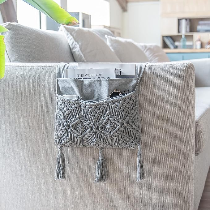 Mkono Macrame Couch Organizer Remote Control Caddy Sofa Armrest Armchair - Image 2