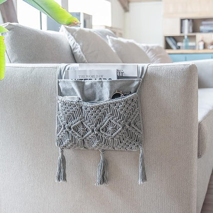Mkono Macrame Couch Organizer Remote Control Caddy Sofa Armrest Armchair - Image 2