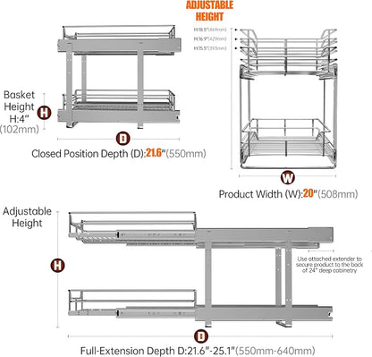 2-Tier Cabinet Pull Out Shelves, Slide Out Shelves - Image 5