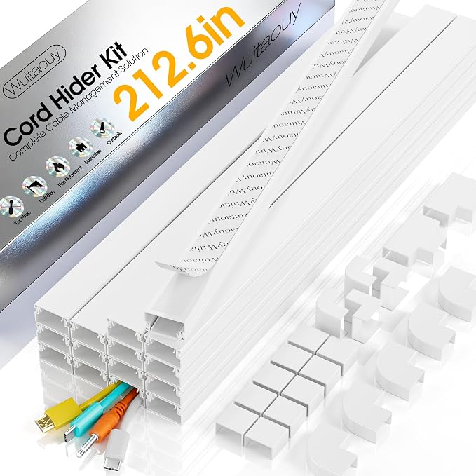 212.6in Cord Covers for 2-3 Wires on Wall, TV Cord Hider Wall, Paintable Cable by Wuitaouy
