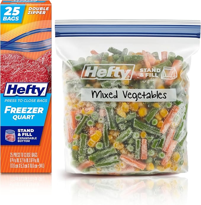 Hefty Press to Close Plastic Freezer Bags, Quart Size by Hefty