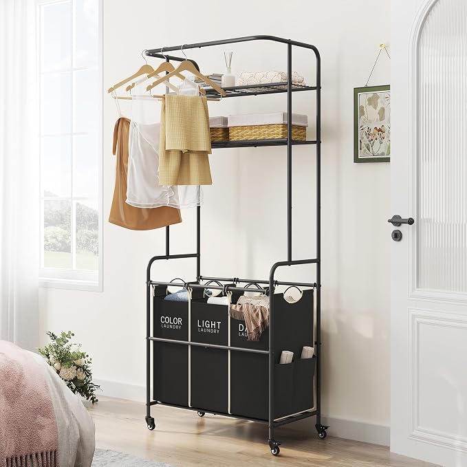 Laundry Sorter 3 Section, Laundry Hamper Cart - Image 2